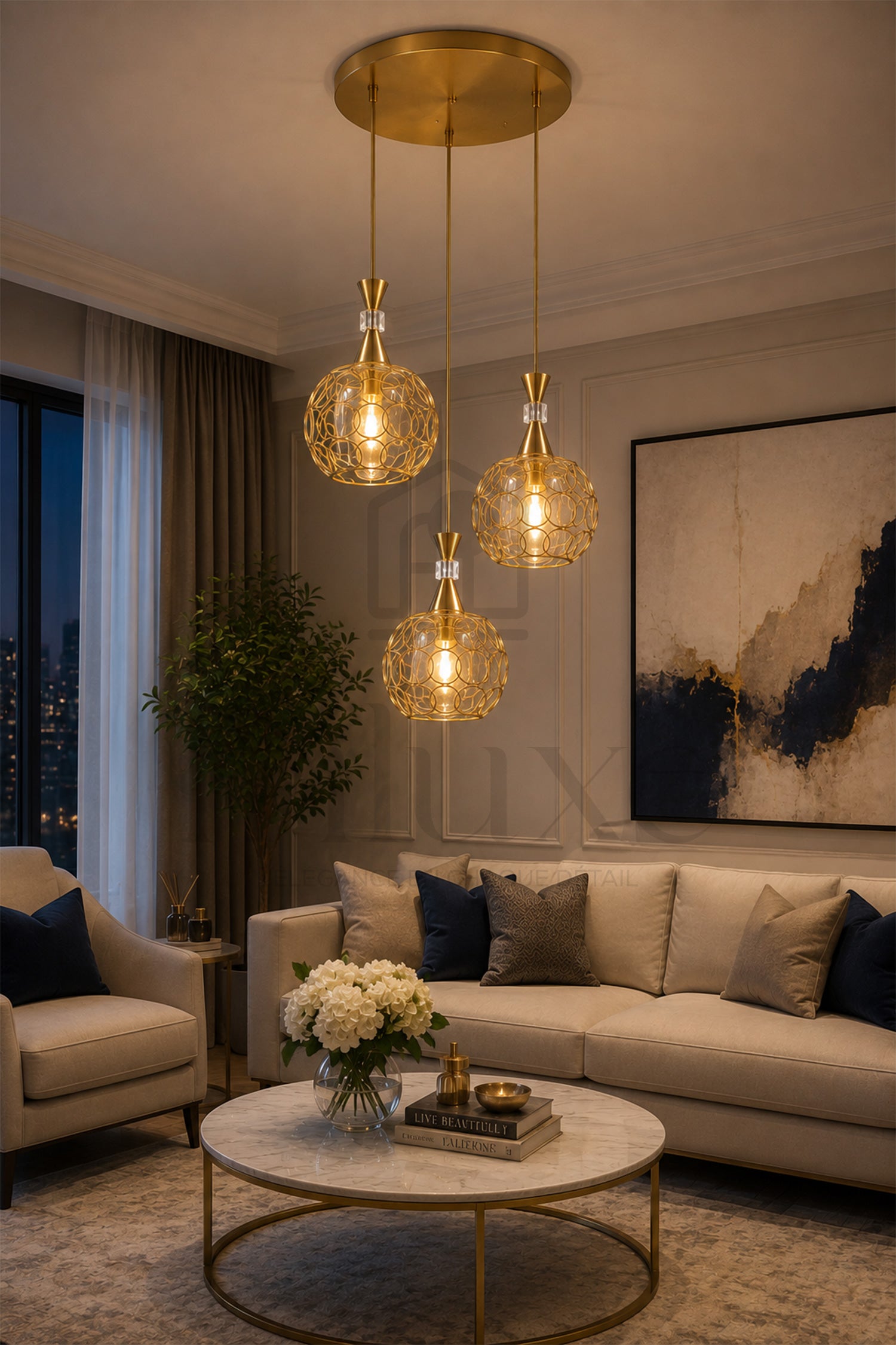 Suspension Orientale AUDI 3 Lampes Cercle Décoré – Lustre Moderne Luxe en Métal