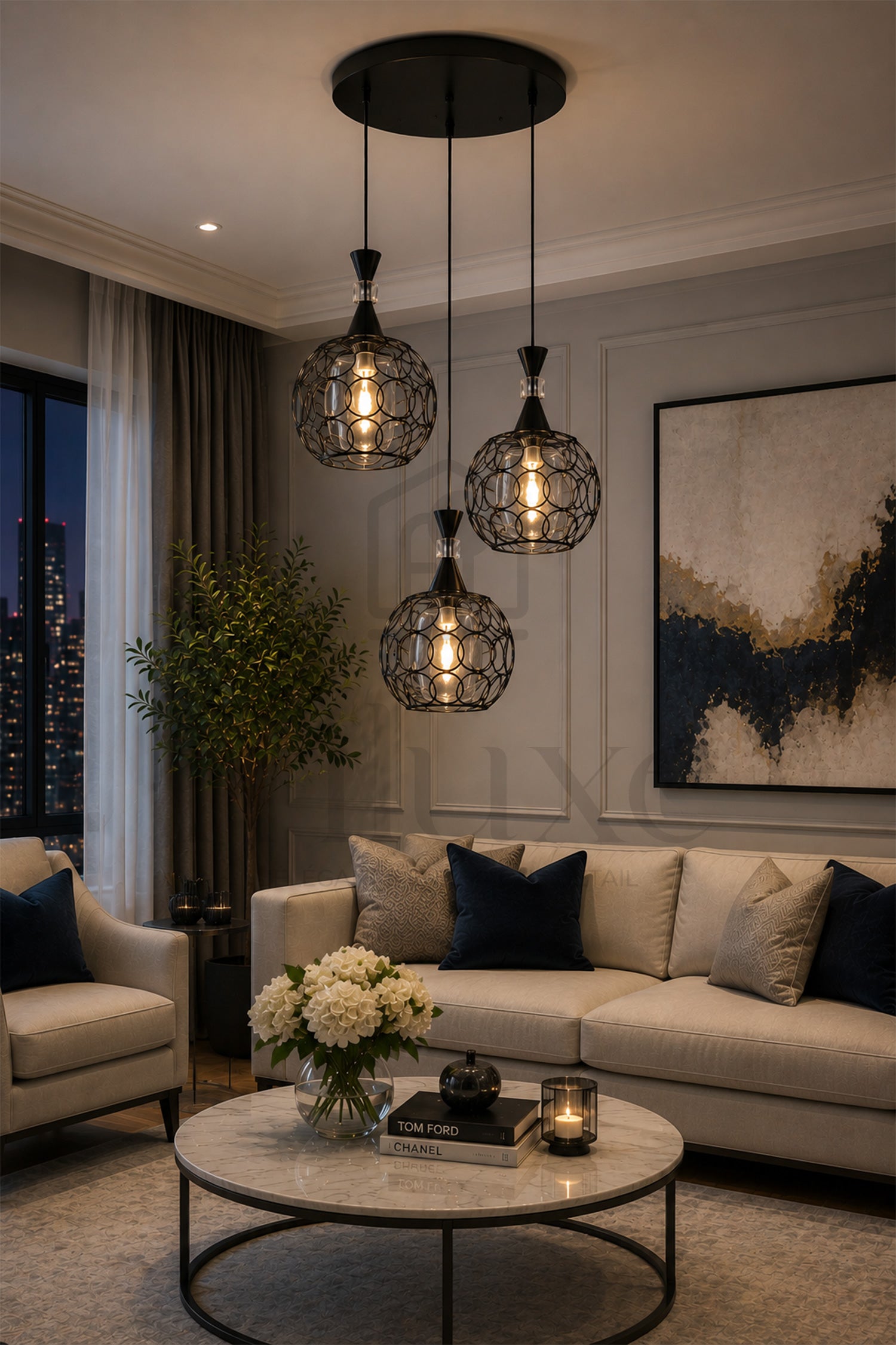 Suspension Orientale AUDI 3 Lampes Cercle Décoré – Lustre Moderne Luxe en Métal
