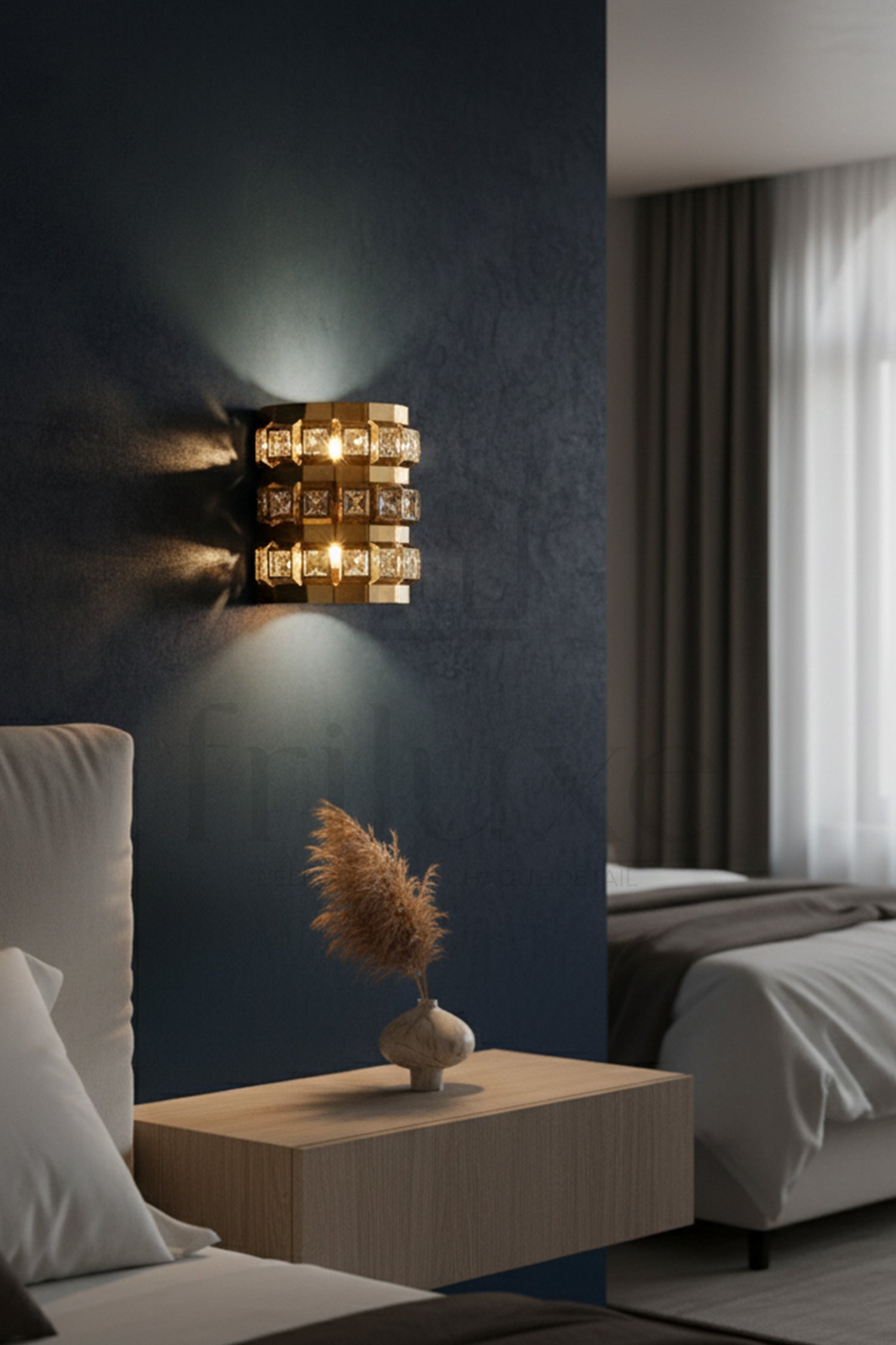 Applique Murale Cristal Moderne – Inox Décorée Cristaux Carrés Lumineux
