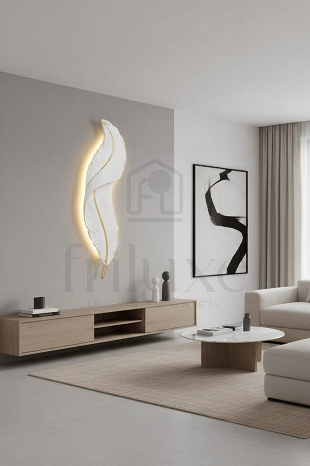 Applique Murale Plume LED Design Moderne Blanc & Or Décorative