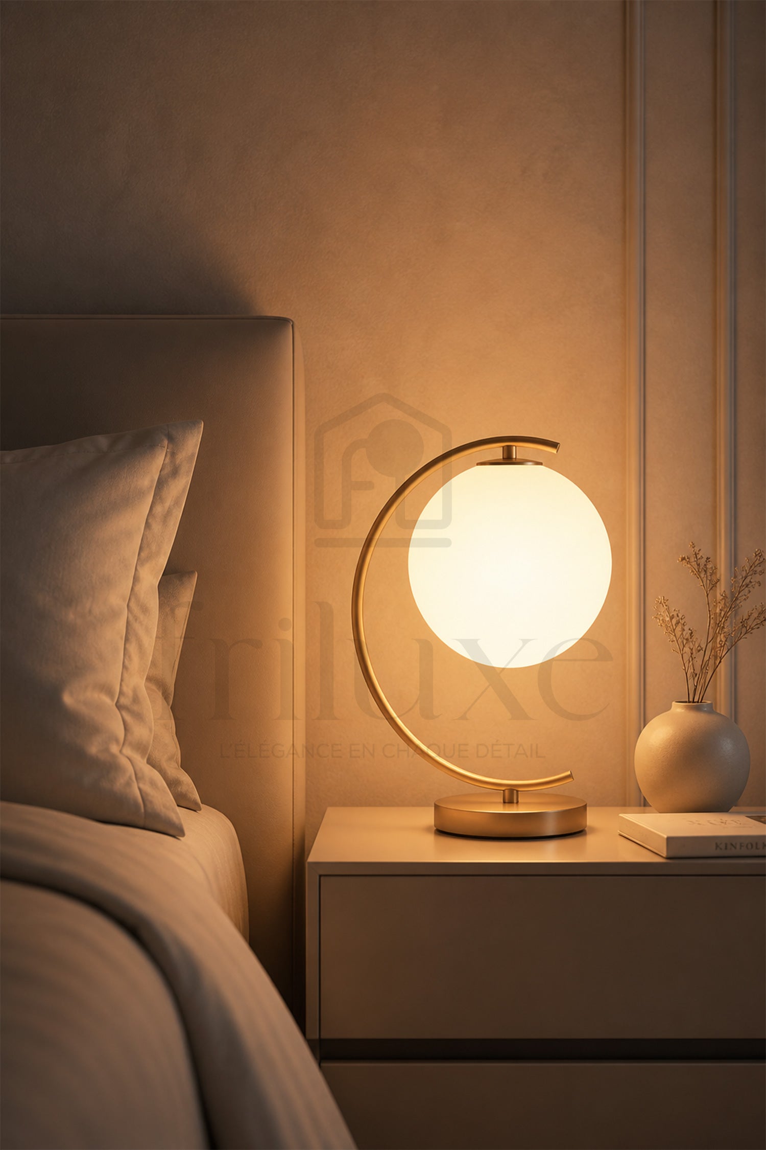 Lampe à Poser Arche Dorée & Globe Opalin – Élégance Minimaliste Intemporelle
