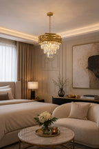 Lustre Cristal Doré HEXALUX Brillant & Cristaux Gouttes Luxe Moderne