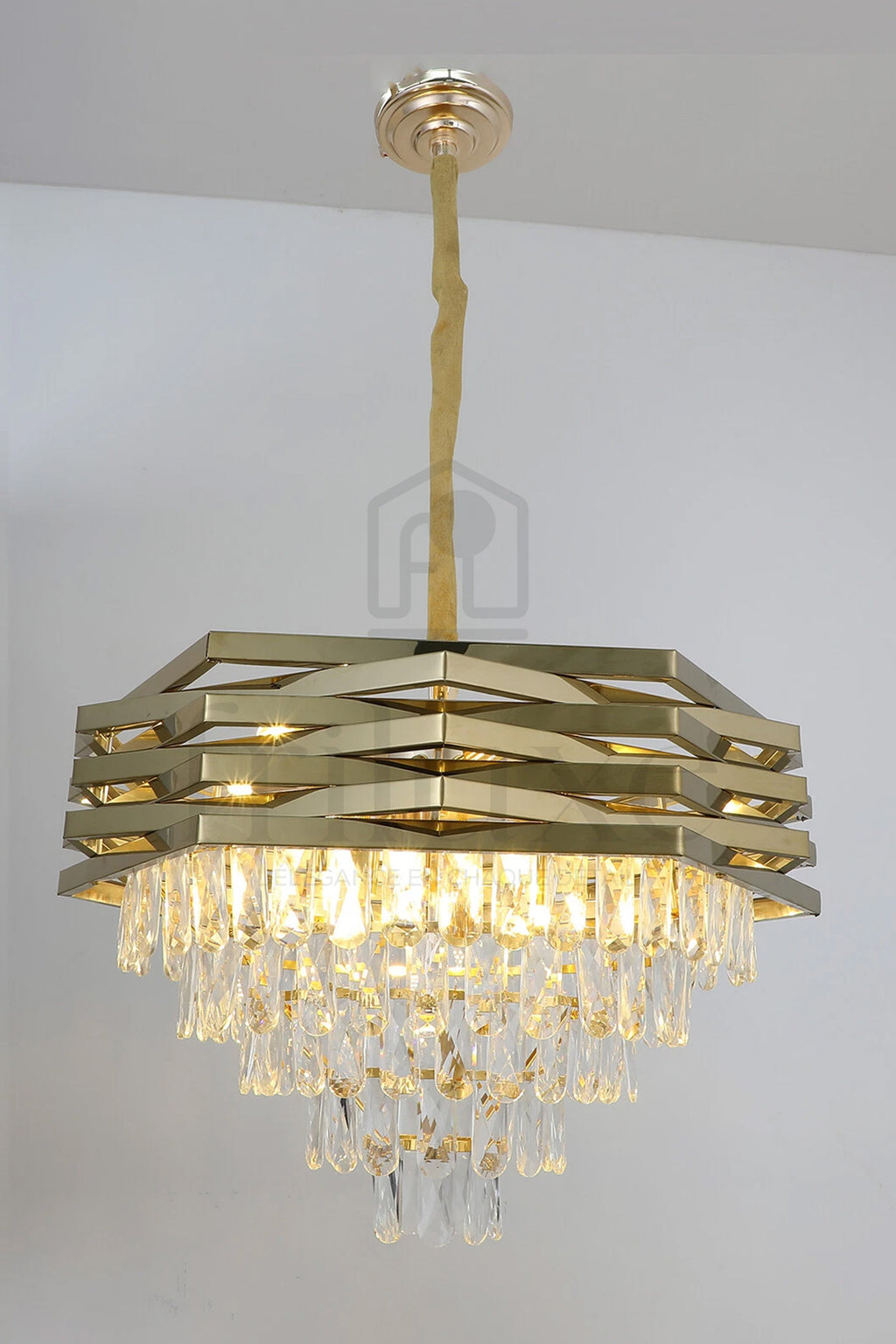 Lustre Cristal Doré HEXALUX Brillant & Cristaux Gouttes Luxe Moderne