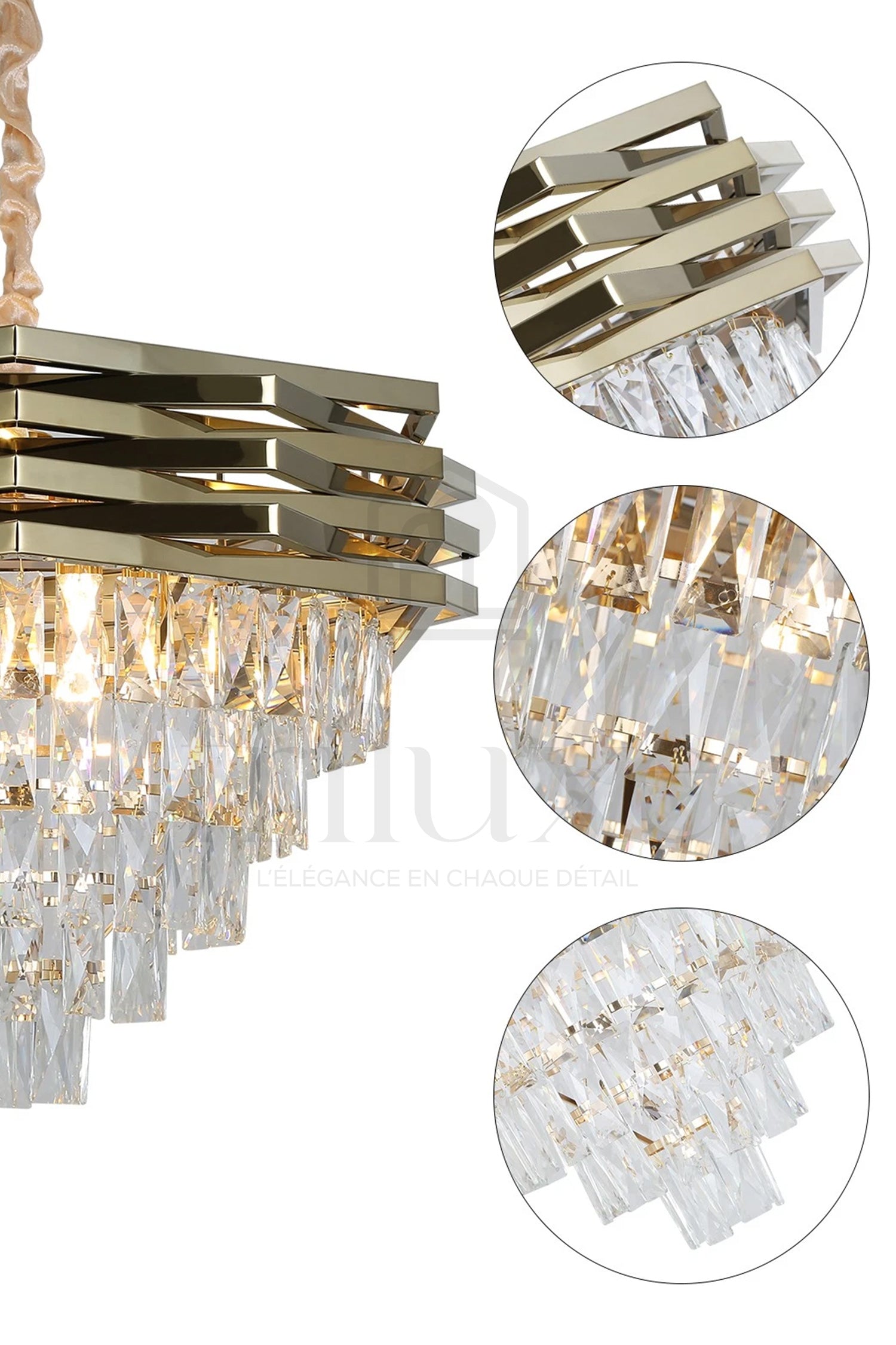 Lustre Cristal Doré HEXALUX Brillant & Cristaux Gouttes Luxe Moderne