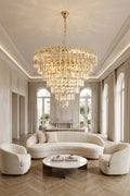 Lustre Cristal Doré à Étages – Signature Lumineuse & Élégance Architecturale