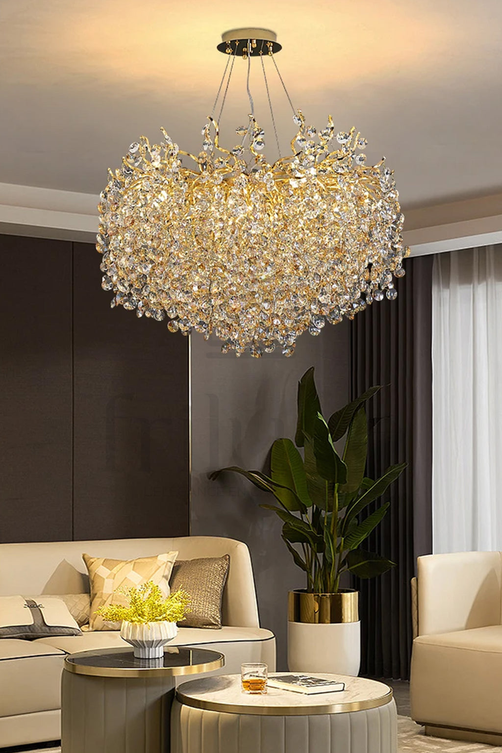 Lustre LED Moderne Doré en Cristal et Verre – Salon Marocain & Intérieur Chic