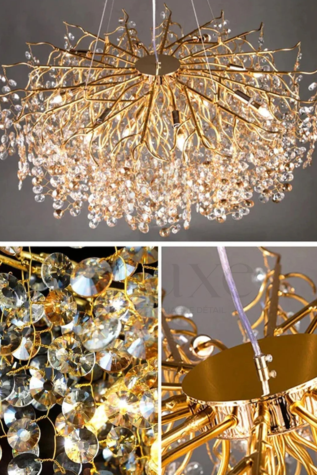 Lustre LED Moderne Doré en Cristal et Verre – Salon Marocain & Intérieur Chic