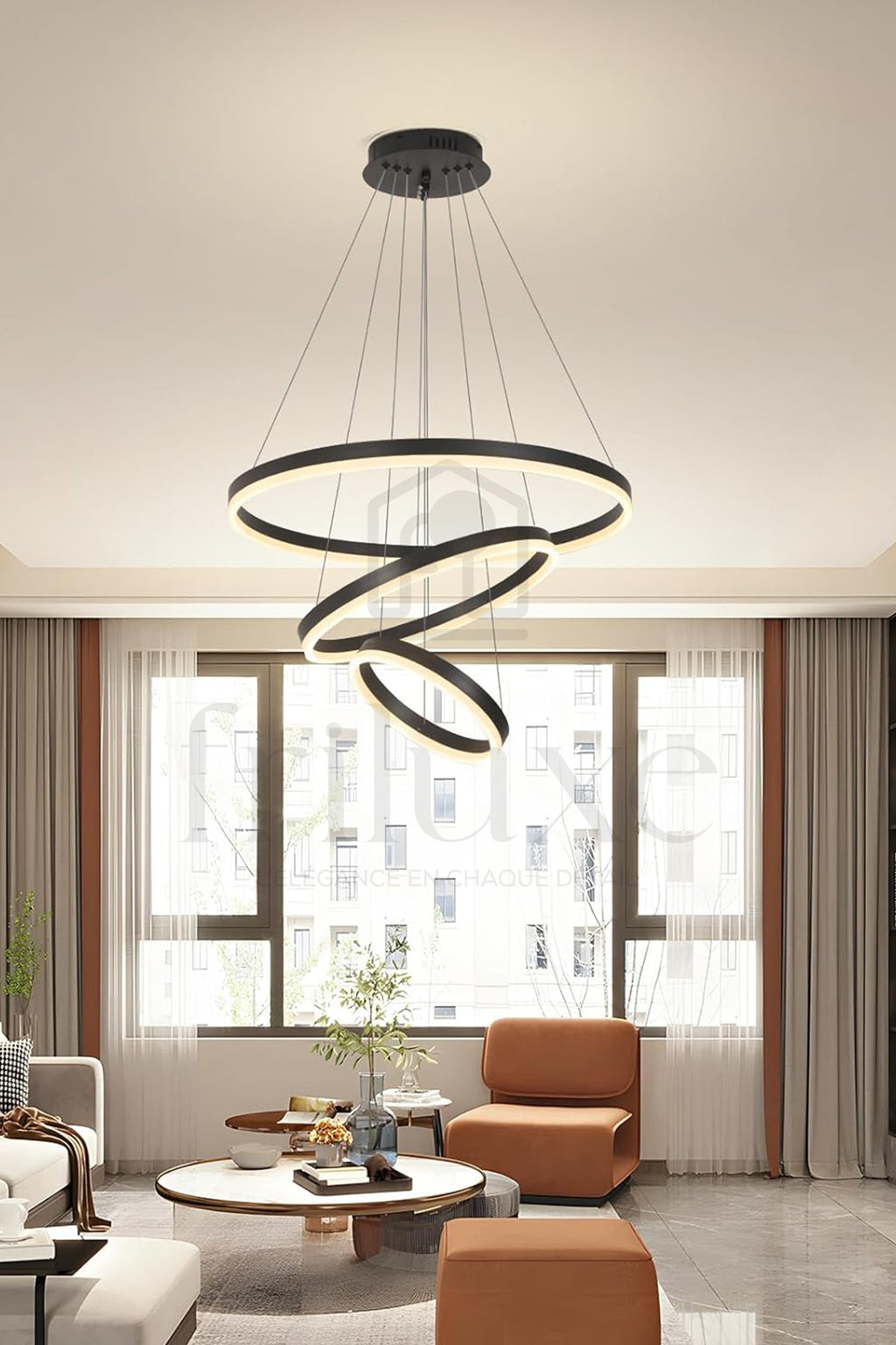 Lustre LED Moderne à Anneaux en Acrylique – 3 Cercles Lumineux