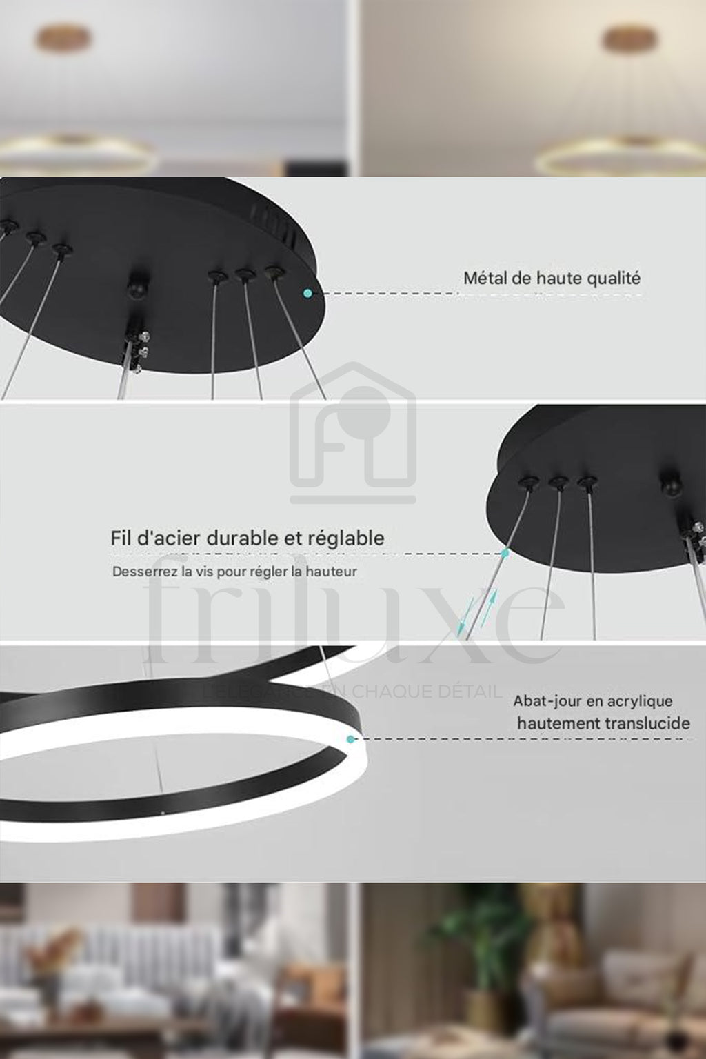 Lustre LED Moderne à Anneaux en Acrylique – 3 Cercles Lumineux