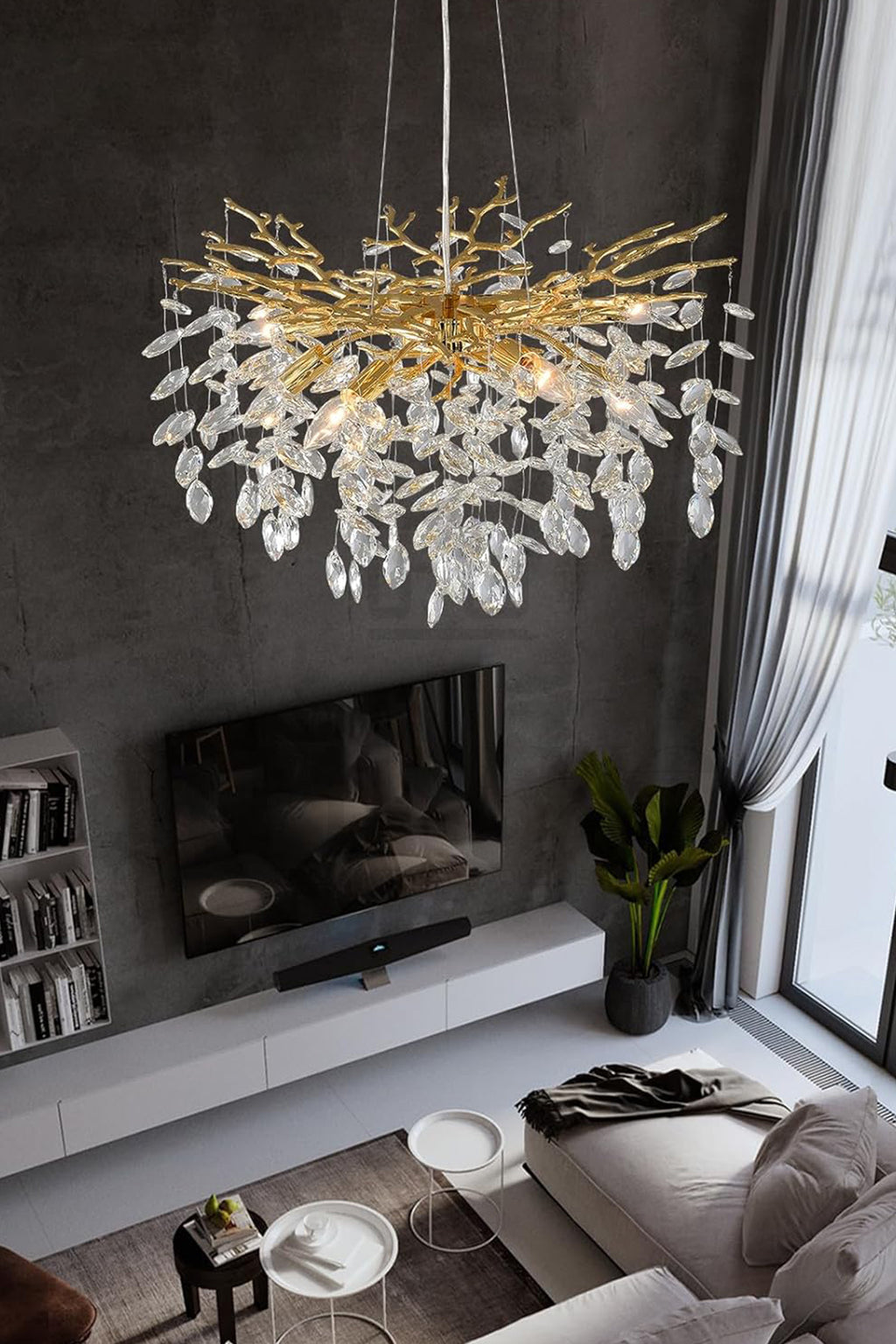 Lustre Majestueux Moderne en Cristal à Branches et Pampilles
