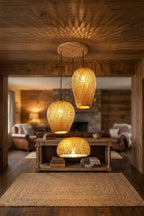 Suspension 3 Lampes Bambou Tressé – Luminaire Naturel Bohème Scandinave