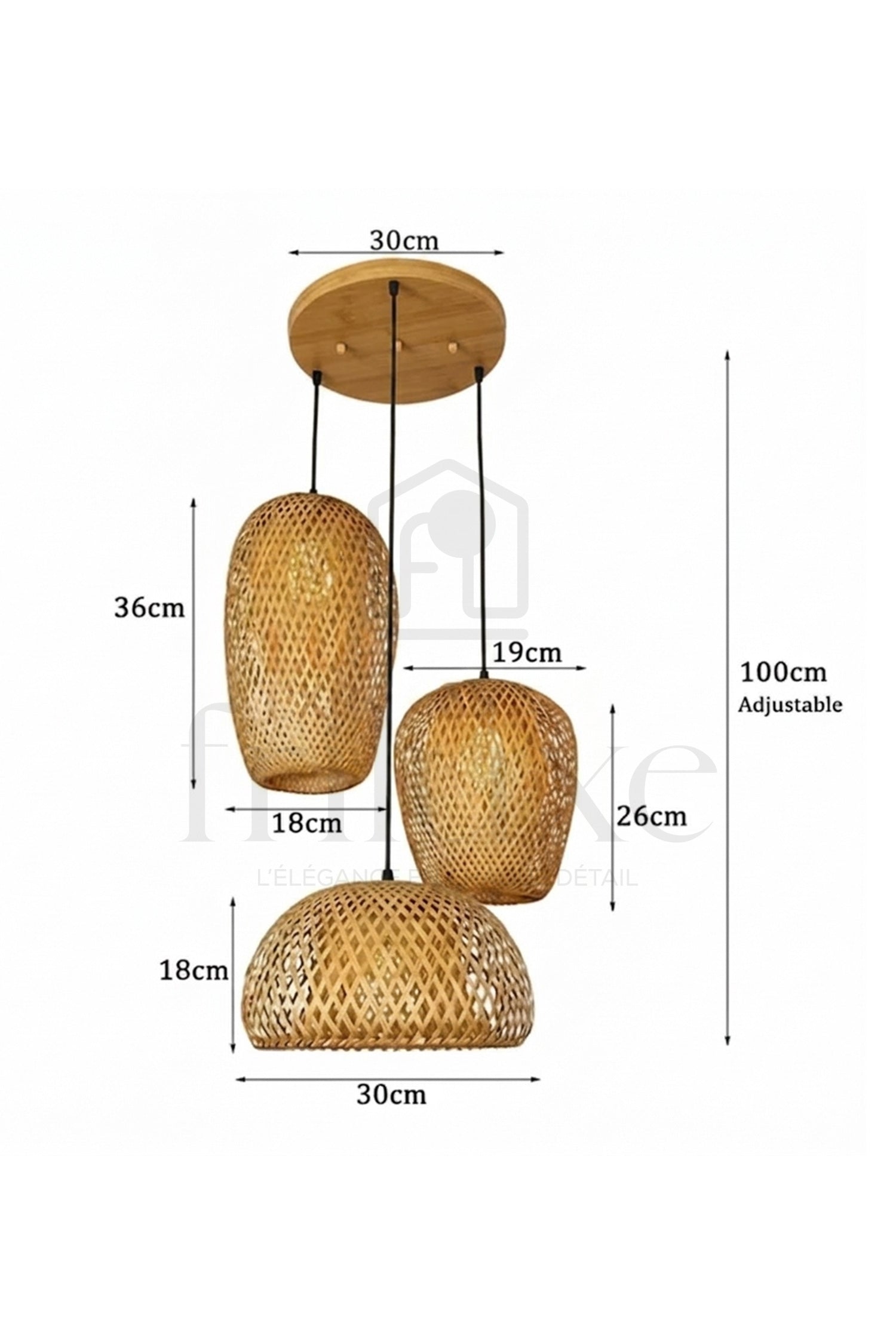 Suspension 3 Lampes Bambou Tressé – Luminaire Naturel Bohème Scandinave
