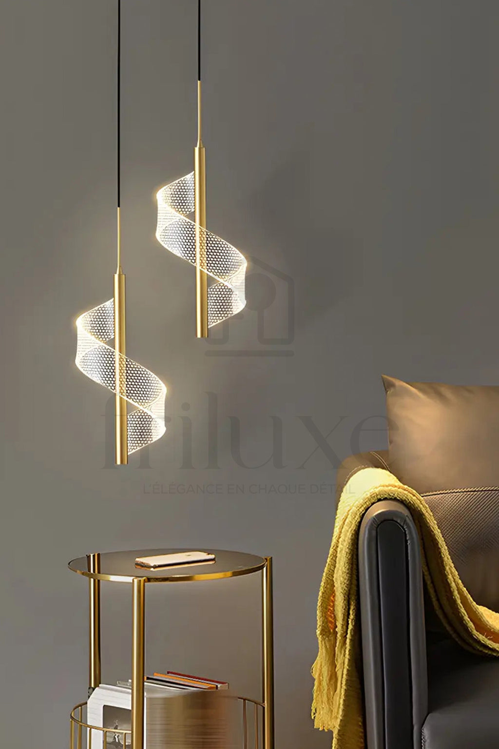 Suspension LED Ruban d’Or – Design Hélice 3 Ambiances
