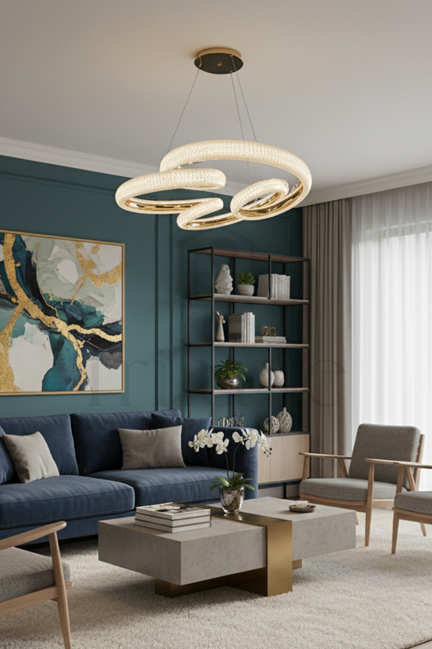 Suspension LED Serpentine Moderne Dorée avec Télécommande