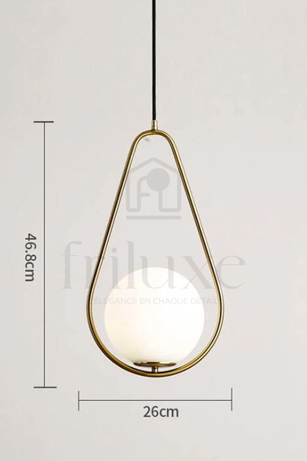 Suspension Ovale Dorée avec Boule Verre Opale – Design Goutte